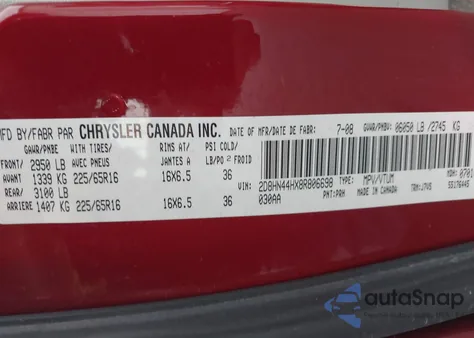 2008 Dodge Grand Caravan Se z USA, uszkodzony, nr VIN 2D8HN44HX8R806698